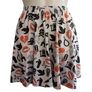 Cow Cow Red Black Death Print Stretchy Elastic Waist Above Knee Skater Skirt XL